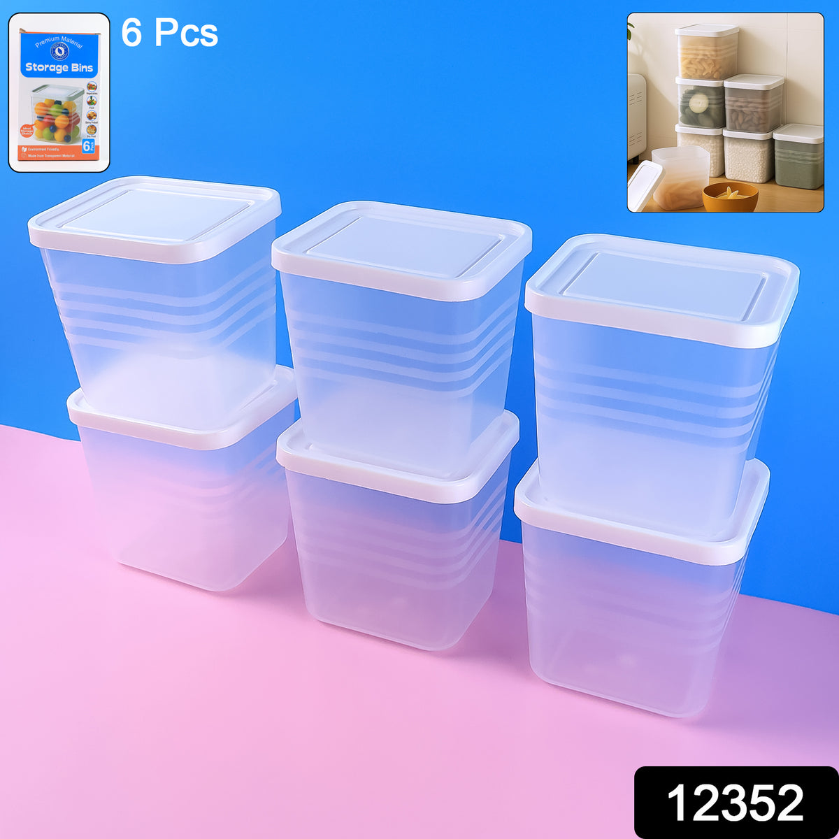 Transparent Square Plastic Food Storage Container Set (6 Pc)
